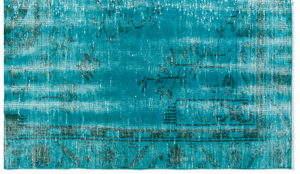 Traditional Design Turquoise Over Dyed Vintage Rug 5'5'' x 8'11'' ft 166 x 272 cm