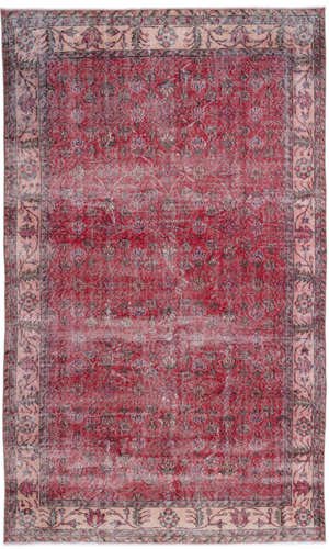 Retro Design Floral Over Dyed Vintage Rug 5'9'' x 9'6'' ft 176 x 290 cm
