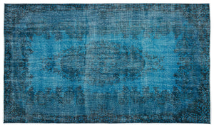 Turquoise Over Dyed Vintage Rug 5'7'' x 9'6'' ft 171 x 290 cm