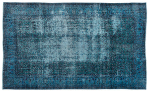 Turquoise Over Dyed Vintage Rug 5'7'' x 8'11'' ft 169 x 272 cm