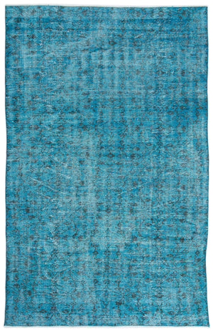 Turquoise  Over Dyed Vintage Rug 5'7'' x 8'6'' ft 170 x 258 cm