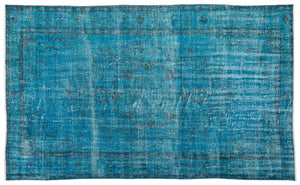 Turquoise Over Dyed Vintage Rug 5'7'' x 9'1'' ft 169 x 276 cm