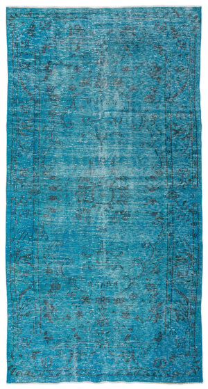 Turquoise Over Dyed Vintage Rug 4'11'' x 8'11'' ft 149 x 273 cm