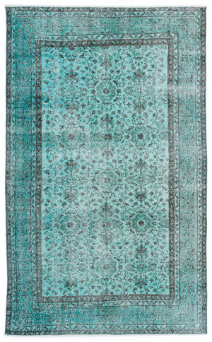 Turquoise  Over Dyed Vintage Rug 4'11'' x 8'3'' ft 151 x 251 cm