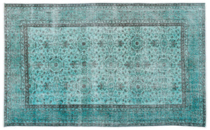 Turquoise  Over Dyed Vintage Rug 4'11'' x 8'3'' ft 151 x 251 cm