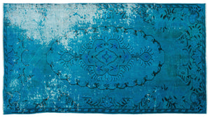 Turquoise Over Dyed Vintage Rug 5'1'' x 9'3'' ft 156 x 282 cm