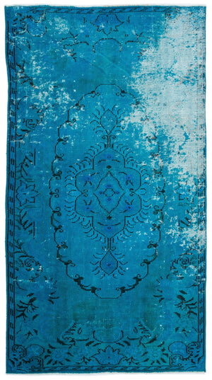 Turquoise Over Dyed Vintage Rug 5'1'' x 9'3'' ft 156 x 282 cm