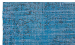 Turquoise Over Dyed Vintage Rug 4'10'' x 8'1'' ft 147 x 247 cm