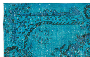 Traditional Design Turquoise Over Dyed Vintage Rug 5'4'' x 8'6'' ft 163 x 258 cm