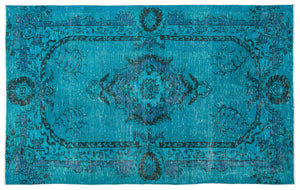 Traditional Design Turquoise Over Dyed Vintage Rug 5'4'' x 8'6'' ft 163 x 258 cm