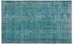 Retro Design Turquoise Over Dyed Vintage Rug 5'6'' x 8'11'' ft 167 x 273 cm