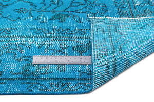 Turquoise  Over Dyed Vintage Rug 5'4'' x 9'3'' ft 163 x 282 cm