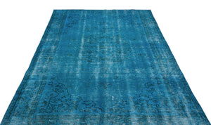 Turquoise  Over Dyed Vintage Rug 5'4'' x 9'3'' ft 163 x 282 cm