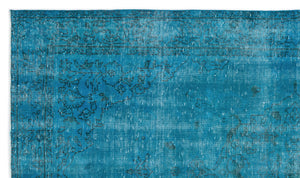 Turquoise  Over Dyed Vintage Rug 5'4'' x 9'3'' ft 163 x 282 cm