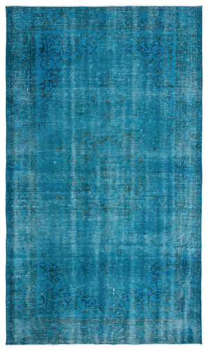 Turquoise  Over Dyed Vintage Rug 5'4'' x 9'3'' ft 163 x 282 cm