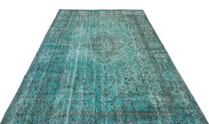 Turquoise Over Dyed Vintage Rug 5'7'' x 10'2'' ft 170 x 309 cm