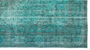 Turquoise Over Dyed Vintage Rug 5'7'' x 10'2'' ft 170 x 309 cm