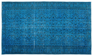 Turquoise  Over Dyed Vintage Rug 5'3'' x 8'12'' ft 160 x 274 cm