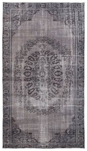 Gray Over Dyed Vintage Rug 5'7'' x 9'3'' ft 169 x 282 cm
