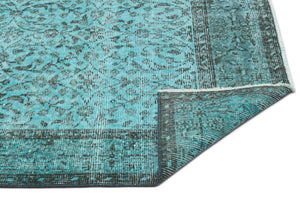 Turquoise  Over Dyed Vintage Rug 5'3'' x 8'9'' ft 160 x 267 cm