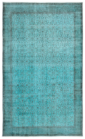Turquoise  Over Dyed Vintage Rug 5'3'' x 8'9'' ft 160 x 267 cm