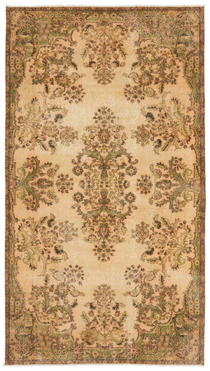 Beige Over Dyed Vintage Rug 5'0'' x 9'2'' ft 153 x 280 cm