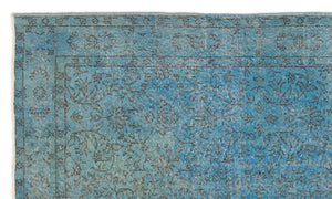 Turquoise Over Dyed Vintage Rug 5'5'' x 9'2'' ft 164 x 280 cm
