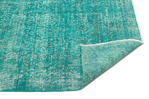Turquoise  Over Dyed Vintage Rug 5'3'' x 8'4'' ft 160 x 254 cm