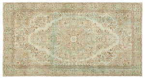 Beige Over Dyed Vintage Rug 4'12'' x 9'3'' ft 152 x 283 cm