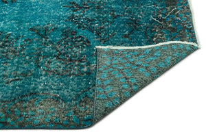 Turquoise Over Dyed Vintage Rug 5'6'' x 9'3'' ft 168 x 281 cm