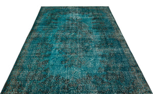 Turquoise Over Dyed Vintage Rug 5'6'' x 9'3'' ft 168 x 281 cm