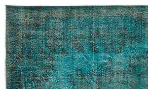 Turquoise Over Dyed Vintage Rug 5'6'' x 9'3'' ft 168 x 281 cm