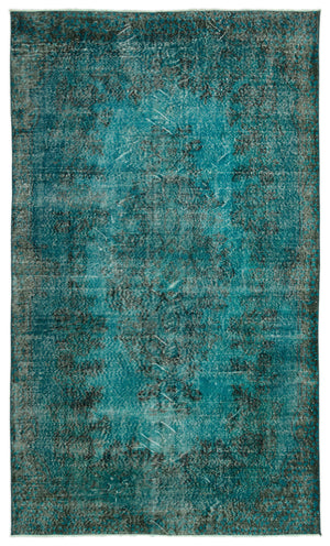 Turquoise Over Dyed Vintage Rug 5'6'' x 9'3'' ft 168 x 281 cm