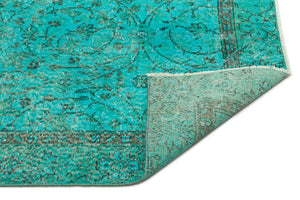 Turquoise  Over Dyed Vintage Rug 5'3'' x 8'7'' ft 161 x 262 cm