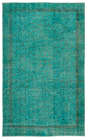 Turquoise  Over Dyed Vintage Rug 5'3'' x 8'7'' ft 161 x 262 cm