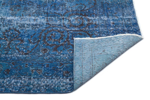 Turquoise  Over Dyed Vintage Rug 5'6'' x 8'7'' ft 167 x 262 cm