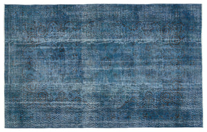Turquoise  Over Dyed Vintage Rug 5'6'' x 8'7'' ft 167 x 262 cm