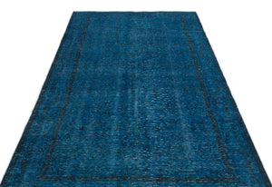 Turquoise  Over Dyed Vintage Rug 4'11'' x 8'8'' ft 151 x 263 cm