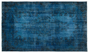 Turquoise Over Dyed Vintage Rug 5'6'' x 9'4'' ft 168 x 285 cm