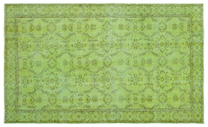 Green Over Dyed Vintage Rug 5'8'' x 9'7'' ft 173 x 292 cm