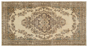 Beige Over Dyed Vintage Rug 5'7'' x 10'6'' ft 171 x 320 cm