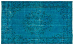 Turquoise Over Dyed Vintage Rug 5'9'' x 9'4'' ft 174 x 285 cm
