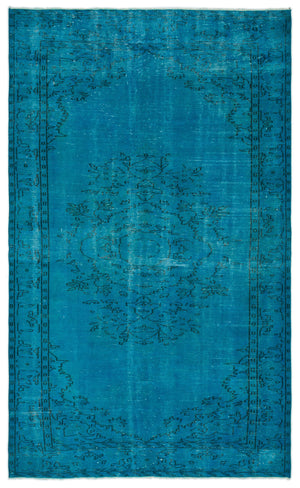 Turquoise Over Dyed Vintage Rug 5'9'' x 9'4'' ft 174 x 285 cm
