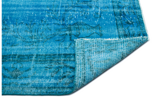 Traditional Design Turquoise Over Dyed Vintage Rug 5'11'' x 10'1'' ft 181 x 308 cm