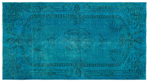 Turquoise Over Dyed Vintage Rug 5'2'' x 9'3'' ft 157 x 283 cm