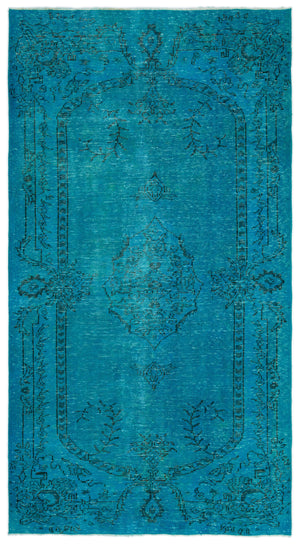 Turquoise Over Dyed Vintage Rug 5'2'' x 9'3'' ft 157 x 283 cm