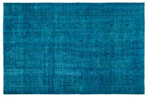 Turquoise Over Dyed Vintage Rug 5'9'' x 8'8'' ft 174 x 265 cm