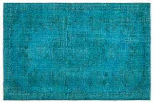 Turquoise Over Dyed Vintage Rug 6'1'' x 9'0'' ft 185 x 275 cm