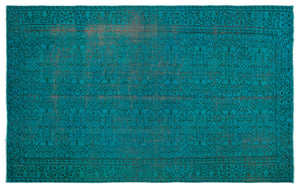 Turquoise Over Dyed Vintage Rug 5'9'' x 9'5'' ft 176 x 287 cm