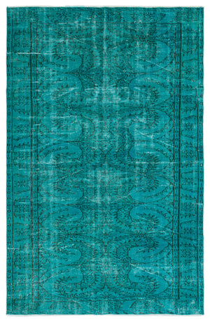 Turquoise Over Dyed Vintage Rug 6'0'' x 9'3'' ft 183 x 281 cm